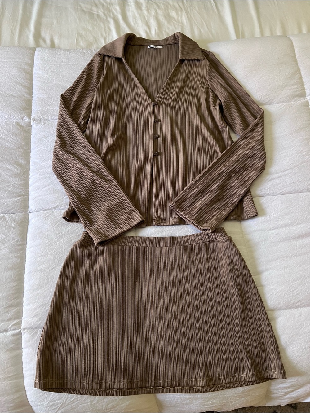 Reformation Brown Ribbed Skirt Set